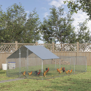 English Elm Pawhut Walk-in Galvanized Steel Chicken Run with Uv Waterproof Cover Spire Roof W2225P166344