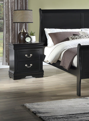 English Elm 1pc Louis Philip Nightstand Black Finish with 2 Spacious Drawers Solid Wood Contemporary Elegance B01181970