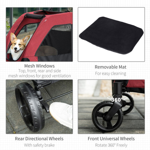 English Elm Pawhut Pet Stroller For Medium Dogs - Foldable, Ventilated With Storage Basket & Smooth Maneuverability W2225P166287-GIGA