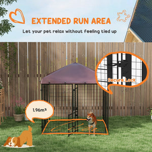 English Elm Pawhut Walk-in Steel Dog Kennel Outdoor with Canopy and Rotating Bowl Holders W2225P166323