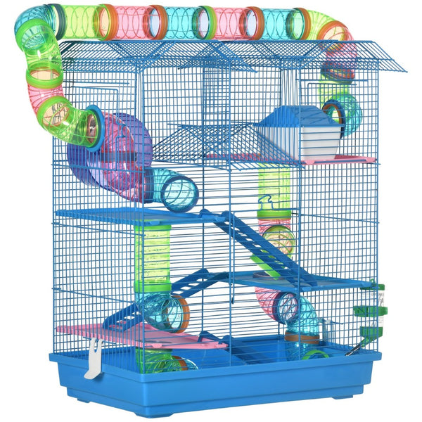 English Elm Pawhut 5 Tier Wire Small Animal Habitat with Tunnels Wheel and Ventilated Frame W2225P166269