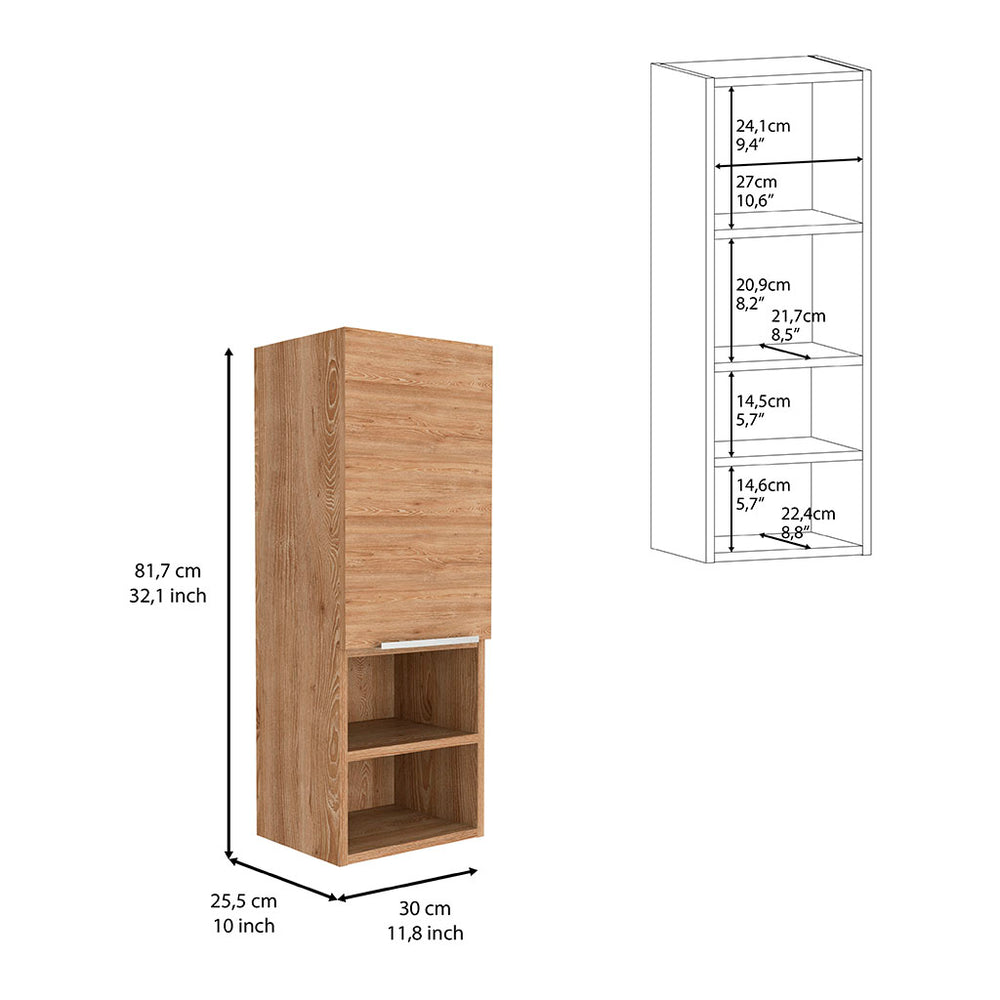 English Elm Mila Smokey Oak Bathroom Wall Cabinet with Two Interior Shelves and Two Open Lower Shelves – Sleek Storage Solution Beige 15.7 L x 15.7 W x 4.7 H B20091954