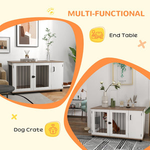 English Elm Pawhut Walnut Furniture Dog Kennel with Side Table Top and Concealed Storage Cabinet W2225P166429