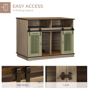 English Elm Pawhut Oak Finish Dog Kennel End Table with Divider for Living Room Decor W2225P166309