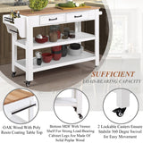 English Elm 57 Inch Rolling Kitchen Island With Storage,Kitchen Cart With Solid Oak Wood Top,Two-Sided Kitchen Island Cart On Wheels ,Wine and Spice Rack, Large Kitchen Cart With 2 Drawers, Milk White+Natural Top