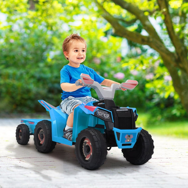 English Elm 6v Kids Ride on Atv Toddler Electric Car with Detachable Trailer and Bluetooth Audio Blue W2181P164288