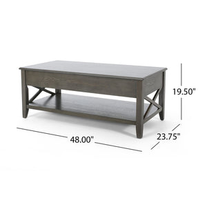 English Elm Christopher Knight Home® - COFFEE Lift-Top Farmhouse Coffee Table with Hidden Storage, X-Side Supports, Veneer Finish, Rustic Elegance Grey 64520.00