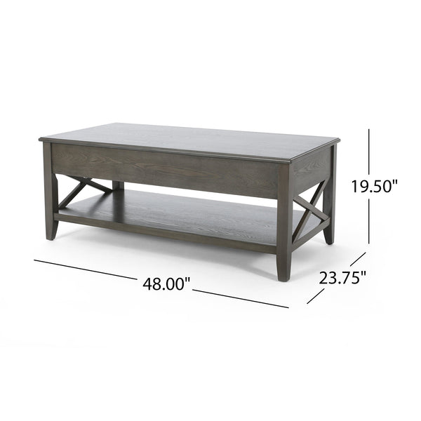 English Elm Christopher Knight Home® - COFFEE Lift-Top Farmhouse Coffee Table with Hidden Storage, X-Side Supports, Veneer Finish, Rustic Elegance Grey 64520.00