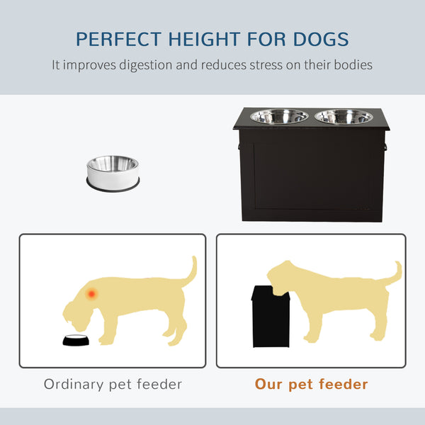 English Elm PawHut Elevated Pet Feeding Station with Storage, Removable Stainless Bowls, Ergonomic Height for Large Dogs Brown W2225P166296