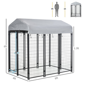 English Elm Pawhut Outdoor Dog Kennel Steel Playpen with Canopy and Lockable Door for Large Pets W2225P166318