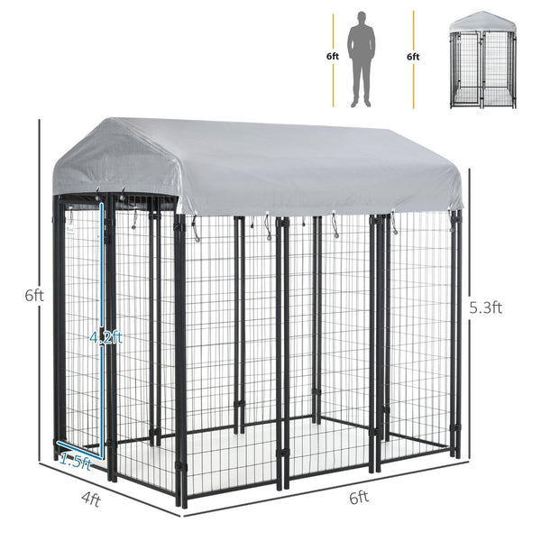English Elm Pawhut Outdoor Dog Kennel Steel Playpen with Canopy and Lockable Door for Large Pets W2225P166318