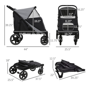English Elm PawHut One-Click Foldable Dog Stroller for Medium/Large Dogs, Shock-Absorbing Ride, Mesh Skylight, Storage Organizers W2225P166292