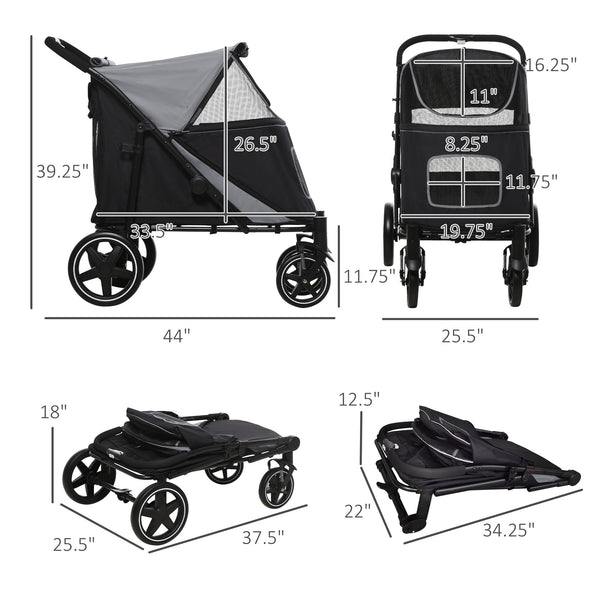 English Elm PawHut One-Click Foldable Dog Stroller for Medium/Large Dogs, Shock-Absorbing Ride, Mesh Skylight, Storage Organizers W2225P166292