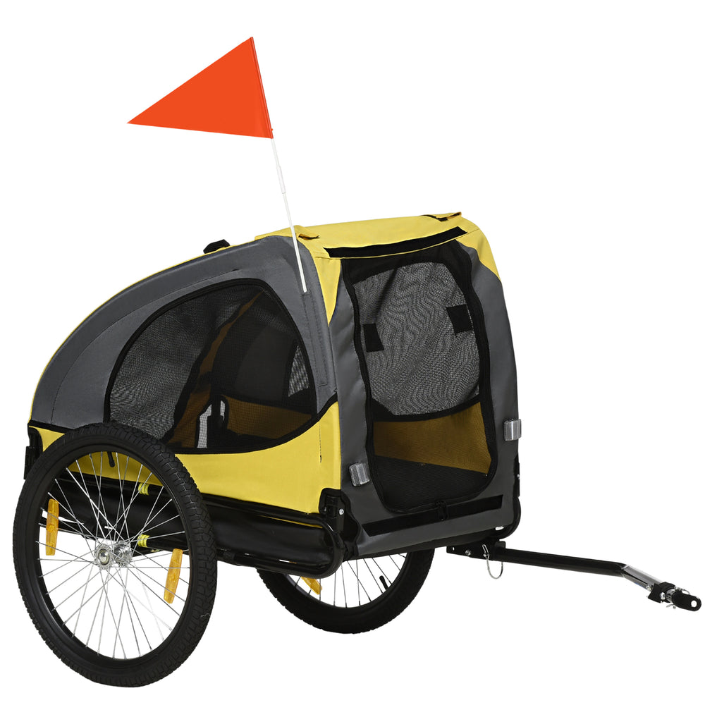 English Elm Aosom Pet Bike Trailer with Steel Frame, Quick-Release Wheels, Mesh Ventilation & Safety Flag Yellow W2225P166293