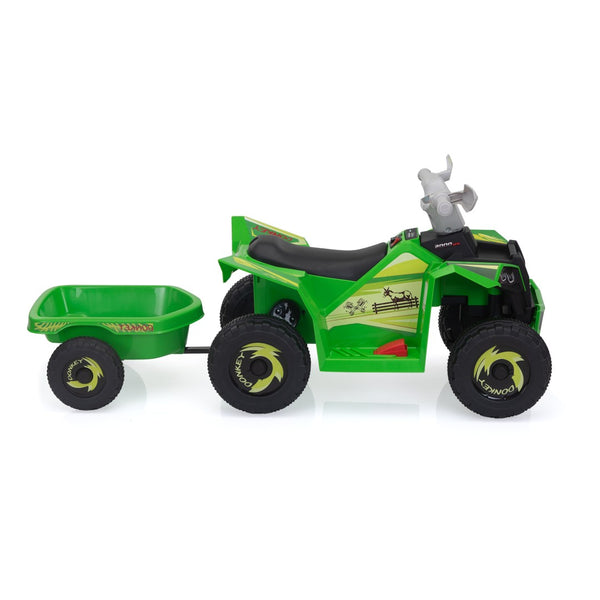 English Elm 6v Kids Ride on Atv Toddler Electric Car with Detachable Trailer and Bluetooth Audio Green W2181P164287