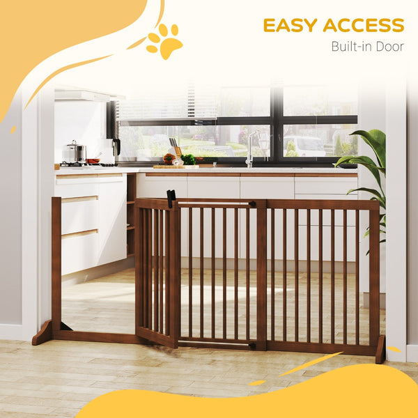 English Elm Pawhut Elegant Adjustable Wooden Pet Gate - Stylish Freestanding Dog Barrier With Lockable Door W2225P166424-GIGA