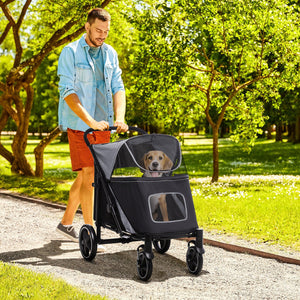 English Elm PawHut One-Click Foldable Dog Stroller for Medium/Large Dogs, Shock-Absorbing Ride, Mesh Skylight, Storage Organizers W2225P166292