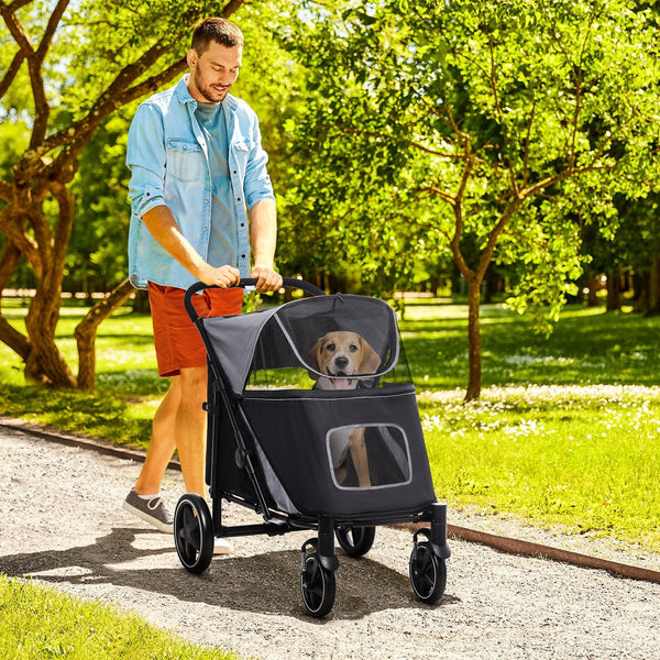 English Elm PawHut One-Click Foldable Dog Stroller for Medium/Large Dogs, Shock-Absorbing Ride, Mesh Skylight, Storage Organizers W2225P166292