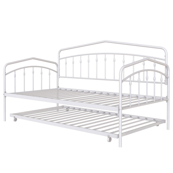 English Elm Fox Twin Daybed with Twin Trundle Metal Frame, Easy-Glide Casters, Anti-Noise Slats, No Box Spring Needed White B083P154255