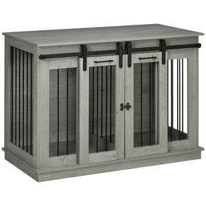 English Elm Pawhut Oak Finish Dog Kennel End Table with Divider for Living Room Decor W2225P166307