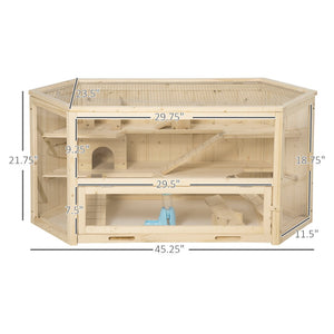 English Elm Pawhut Three Tier Natural Wood Small Animal Habitat with Seesaws Huts and Activity Center W2225P166267