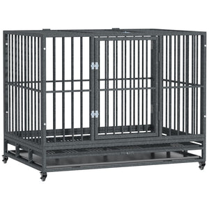 English Elm Pawhut Welded Steel Dog Kennel with Lockable Casters Dual Entry and Removable Tray W2225P166303