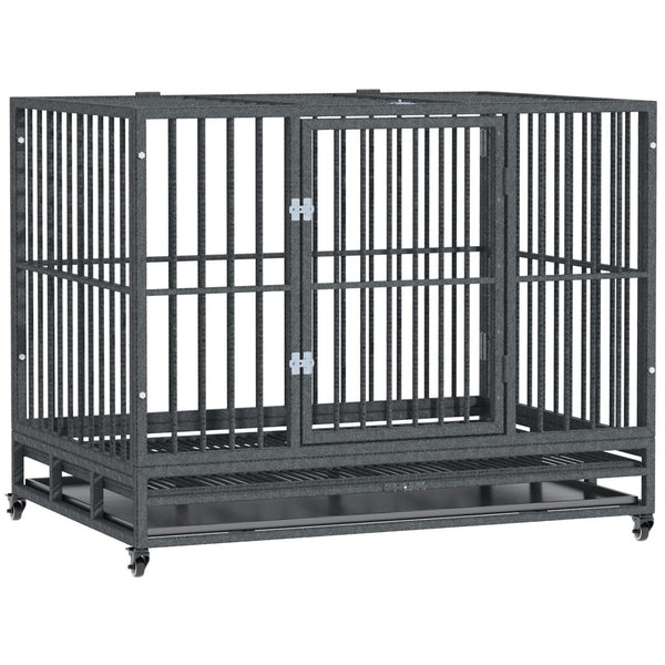 English Elm Pawhut Welded Steel Dog Kennel with Lockable Casters Dual Entry and Removable Tray W2225P166303