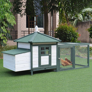 English Elm Pawhut Fir Wood Backyard Chicken Coop with Nesting Box Screened Run and Asphalt Roof W2225P166332