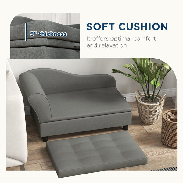 English Elm Pawhut Stylish Pet Sofa For Small Dogs With Hidden Storage, Soft Cushion, Modern Gray Design & Comfort W2225P166281-GIGA