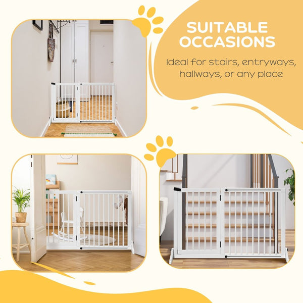 English Elm Pawhut Adjustable Wooden Pet Gate - Stylish Freestanding Dog Barrier With Lockable Door, White Finish W2225P166425-GIGA