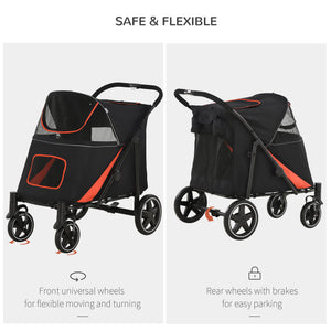 English Elm PawHut Foldable Dog Stroller with 1-Click Fold, Shock Absorption, Mesh Skylight, Storage, 66lb Capacity W2225P166291