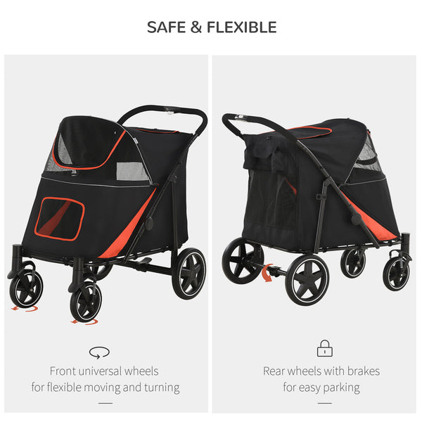 English Elm PawHut Foldable Dog Stroller with 1-Click Fold, Shock Absorption, Mesh Skylight, Storage, 66lb Capacity W2225P166291