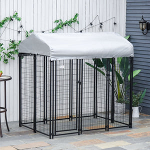 English Elm Pawhut Outdoor Dog Kennel Steel Playpen with Canopy and Lockable Door for Large Pets W2225P166318