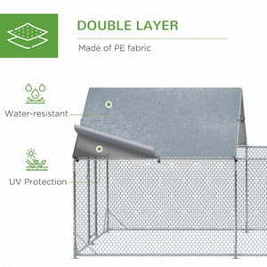 English Elm Pawhut Walk-in Galvanized Steel Chicken Run with Uv Waterproof Cover Spire Roof W2225P166344