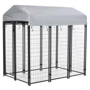 English Elm Pawhut Outdoor Dog Kennel Steel Playpen with Canopy and Lockable Door for Large Pets W2225P166318