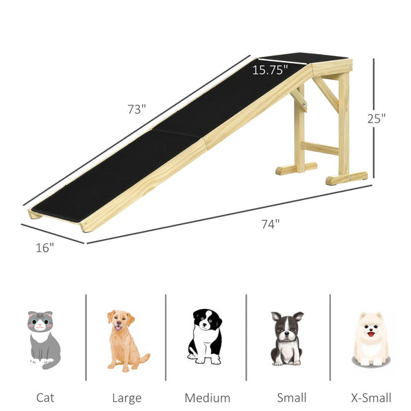 English Elm Pawhut Dog Ramp For Easy Access To Beds & Sofas, Non-Slip Surface, Durable Pine Wood, 74" X 16" W2225P166276-GIGA