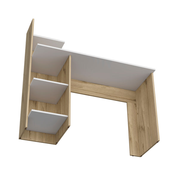 English Elm Writing Desk with Four Shelves Multicolor White-Pine Finish 47" Wide Modern Compact Workstation B097133191