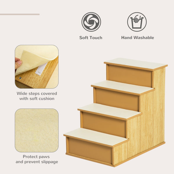 English Elm Pawhut Pet Stairs For Small Dogs & Cats, Sturdy Non-Slip Steps With Soft Cushions & Washable Covers W2225P166283-GIGA