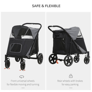 English Elm PawHut One-Click Foldable Dog Stroller for Medium/Large Dogs, Shock-Absorbing Ride, Mesh Skylight, Storage Organizers W2225P166292