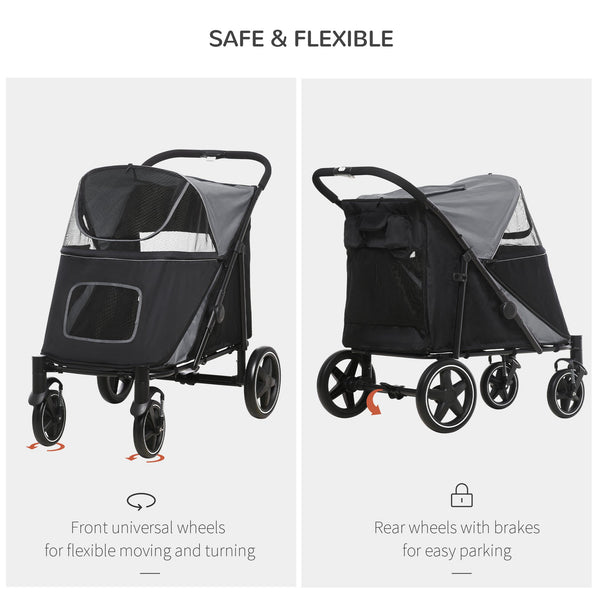 English Elm PawHut One-Click Foldable Dog Stroller for Medium/Large Dogs, Shock-Absorbing Ride, Mesh Skylight, Storage Organizers W2225P166292