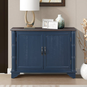 English Elm 40" Retro Console Table with Dual Cabinet Storage Pine Frame Entryway Foyer Navy Blue W1202P146347