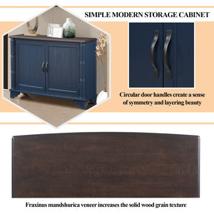 English Elm 40" Retro Console Table with Dual Cabinet Storage Pine Frame Entryway Foyer Navy Blue W1202P146347