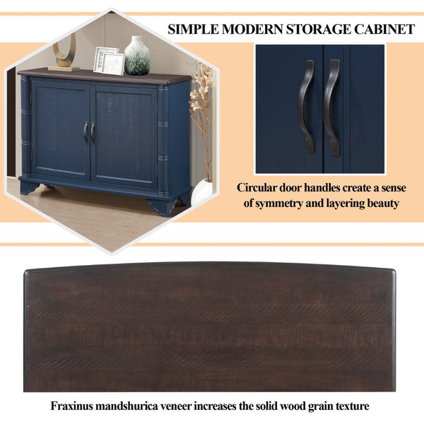 English Elm 40" Retro Console Table with Dual Cabinet Storage Pine Frame Entryway Foyer Navy Blue W1202P146347