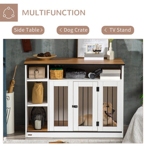 English Elm Pawhut Oak Finish Dog Kennel End Table with Divider for Living Room Decor W2225P166428