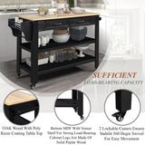 English Elm 57 Inch Rolling Kitchen Island With Storage,Kitchen Cart With Solid Oak Wood Top,Two-Sided Kitchen Island Cart On Wheels , Wine and Spice Rack, Large Kitchen Cart With 2 Drawers, Black+Natural Top