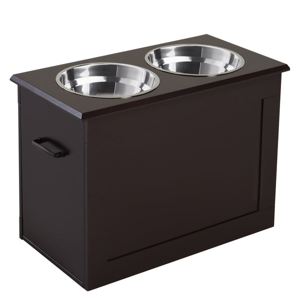 English Elm PawHut Elevated Pet Feeding Station with Storage, Removable Stainless Bowls, Ergonomic Height for Large Dogs Brown W2225P166296