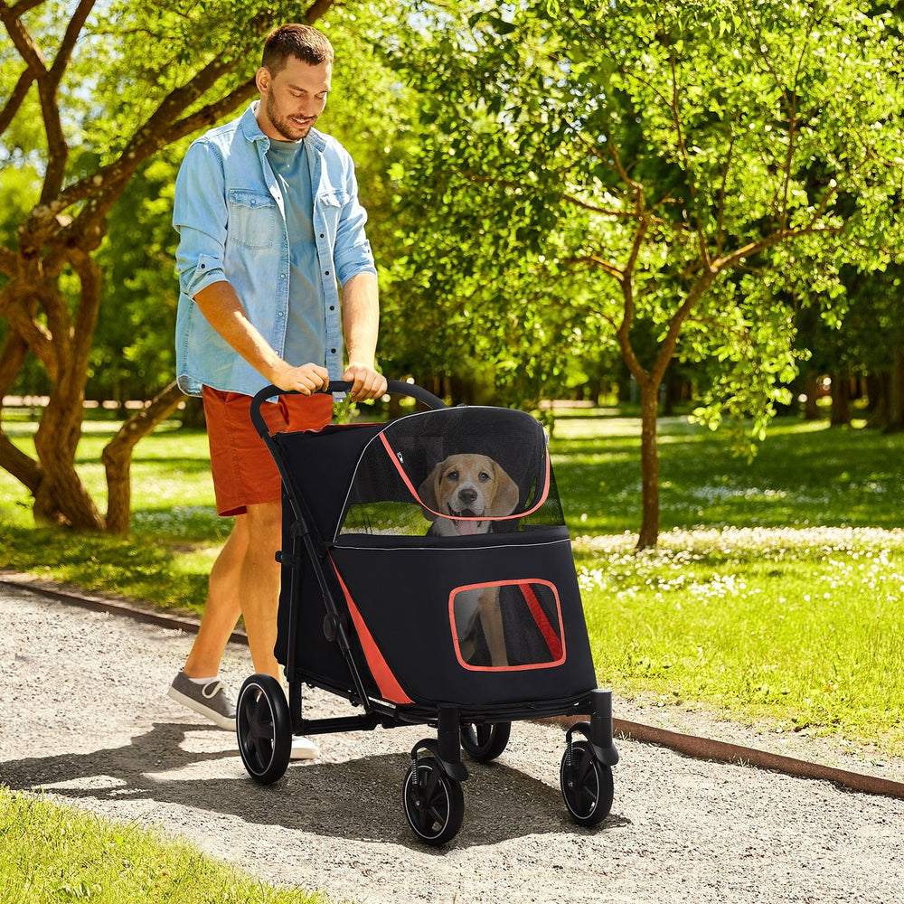 English Elm PawHut Foldable Dog Stroller with 1-Click Fold, Shock Absorption, Mesh Skylight, Storage, 66lb Capacity W2225P166291