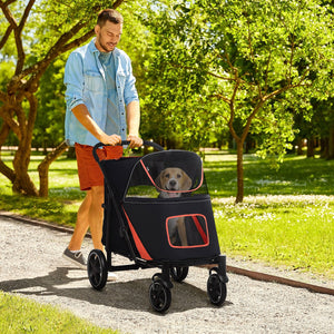 English Elm PawHut Foldable Dog Stroller with 1-Click Fold, Shock Absorption, Mesh Skylight, Storage, 66lb Capacity W2225P166291