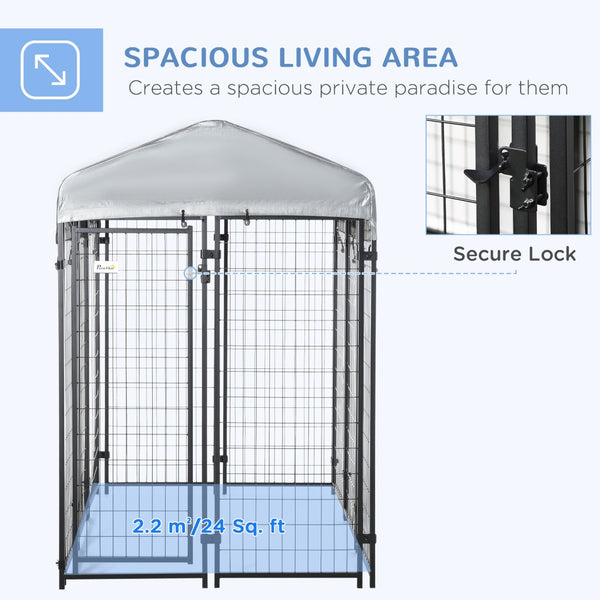 English Elm Pawhut Outdoor Dog Kennel Steel Playpen with Canopy and Lockable Door for Large Pets W2225P166318