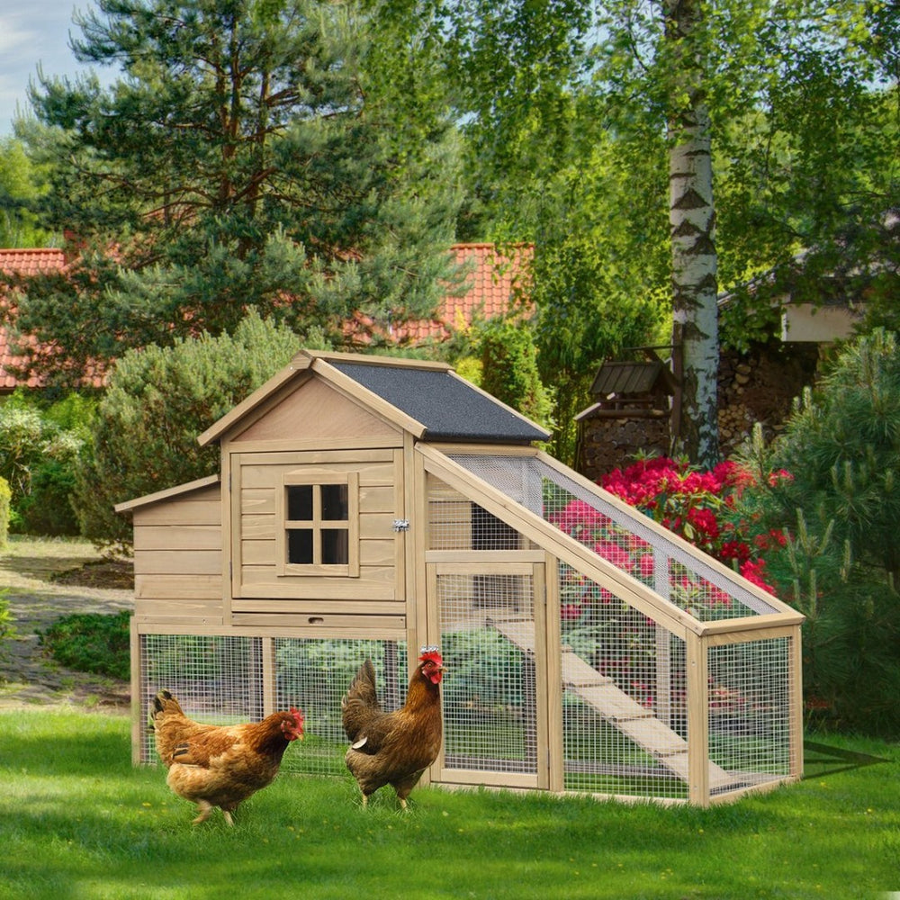 English Elm Pawhut Fir Wood Backyard Hen House with Nesting Box Run Ramp and Ventilated Windows W2225P166334